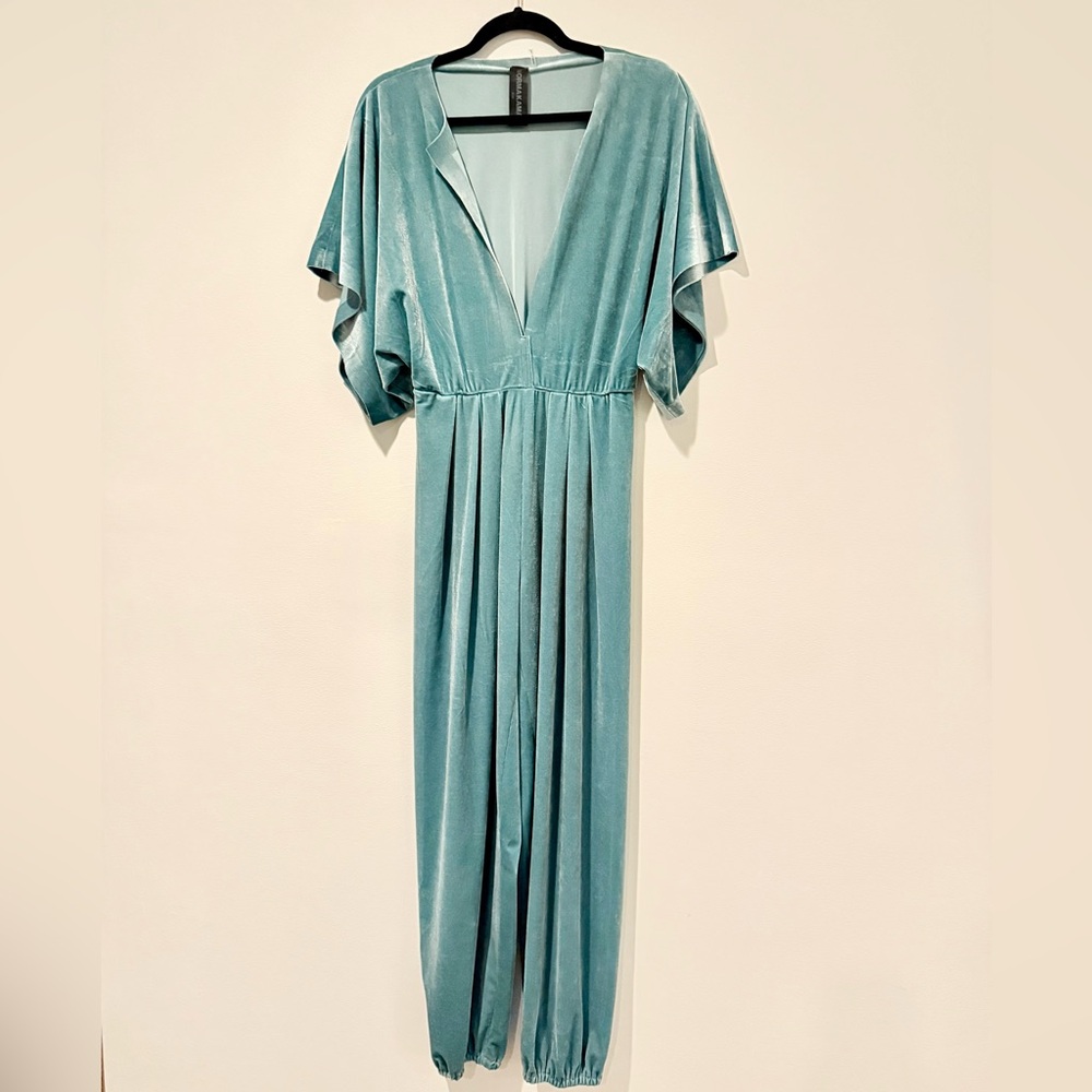 Norma Kamali Teal V-Neck Jumpsuit